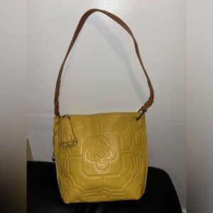 Bright yellow genuine leather medium sized purse